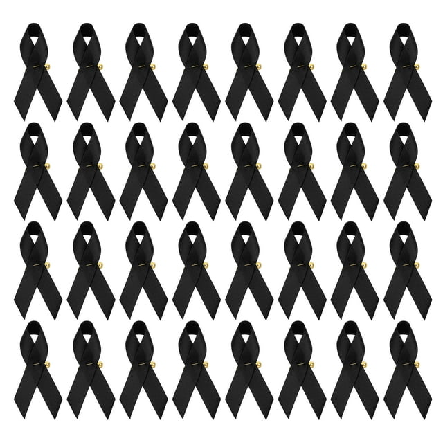 Unique Bargains Ribbon Pins, 100Pcs Black Awareness Ribbon Satin with Safety Pins