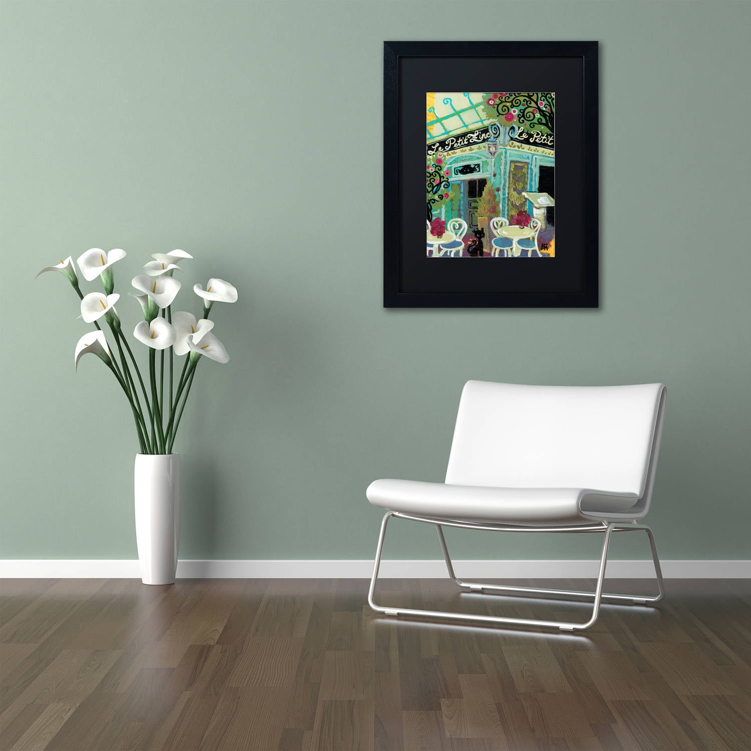 Trademark Fine Art "Le Petit Zinc" Canvas Art by Natasha Wescoat, Black Matte, Black Frame