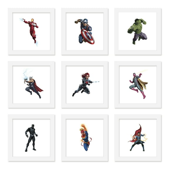 Gallery Pops Marvel Avengers - Heroes Wall Art Bundle (9-Pack), White Framed Version, 12" x 12"