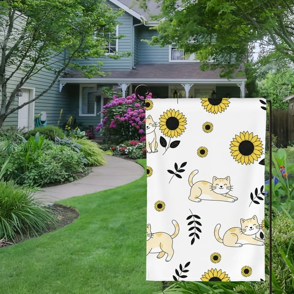 RKSupls Spring Summer Garden Flag Double Sided Sunflower Garden Cats Linen Small Butterfly Floral Flower Welcome Yard House Outside Outdoor Decoration,12*18 inch
