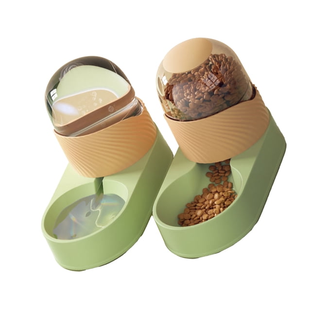 Dispensador de agua y comida para mascotas, juego de bebedero automático extraíble transparente para perros y cachorros, 2000ml, verde y naranja