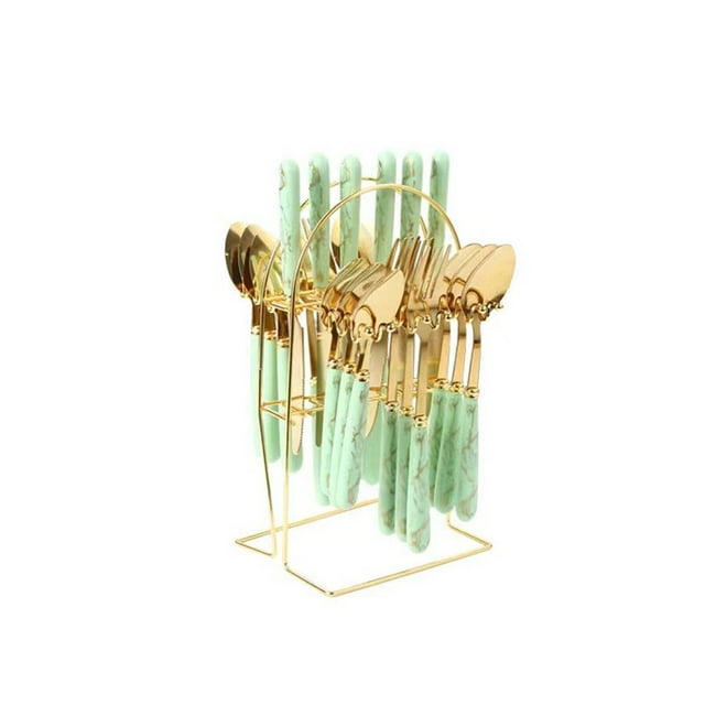 CUITING 24Pcs Spoons and Forks Set Elegant Atmosphere Spoon and Fork Set Modern Design Fork and Spoon Set Green