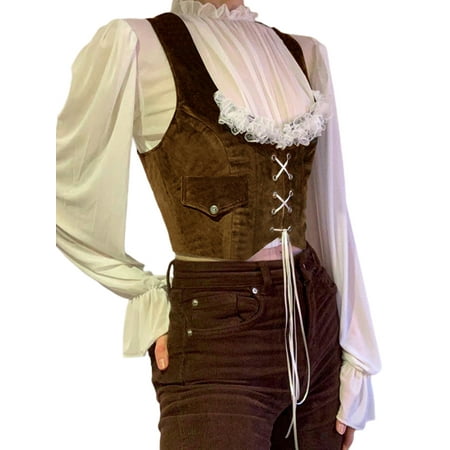 

Women Lace Up Vest Vintage Push Up Bustier Corset Crop Top Summer Streetwear