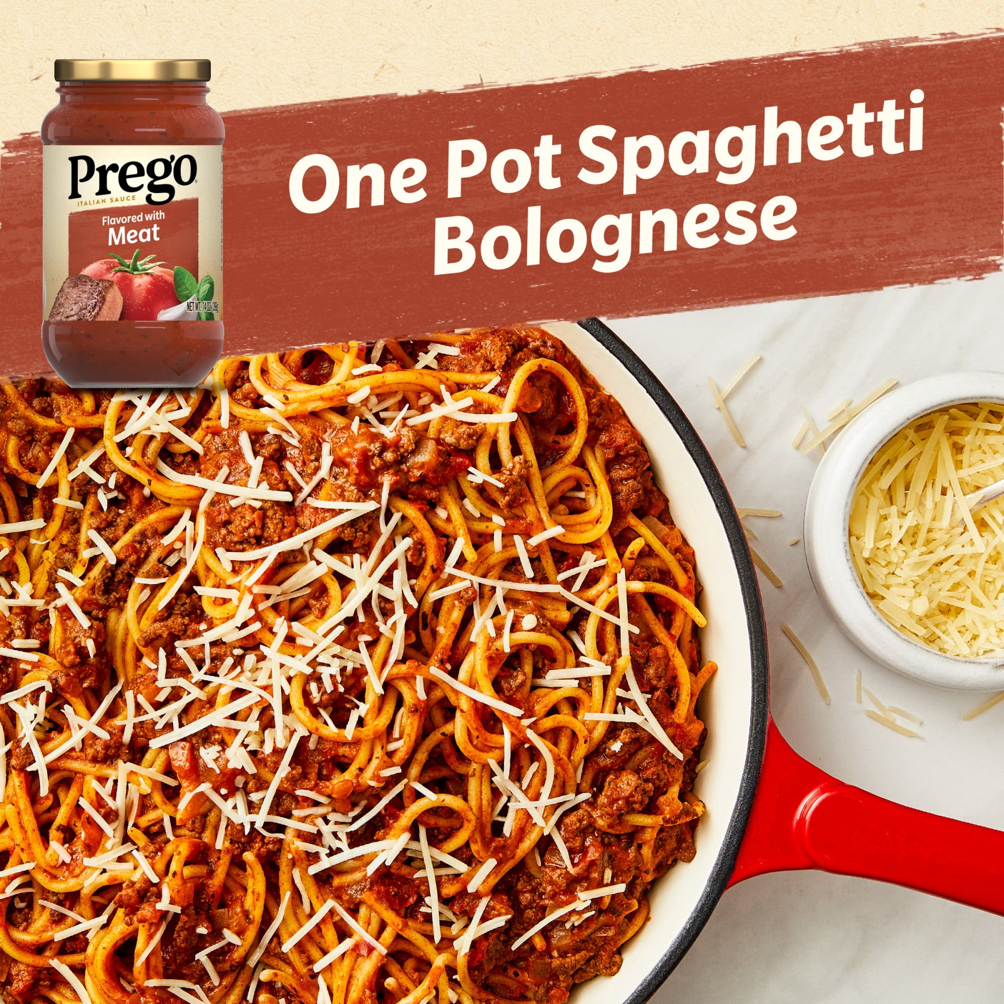 Prego Italian Tomato Spaghetti Sauce flavored with Meat, 14 oz Jar