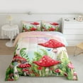 thumbnail image 2 of Castle Fairy Teens Adults Botanical Red Mushroom Bedding Comforter Set 2pcs,Green Leaves Twin Comforter Sets Microfiber,Cartoon Kawaii Plants Breathable Bedding Set,Microfiber Bedroom Decor, 2 of 8