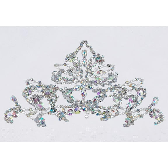 8.5 Inch Rhinestone lace Applique Sew on Flower Bridal Bead Patches Crystal Sash Embroidery Floral Motif Beaded Lace Trim Fabric Pearl Appliques Neckline