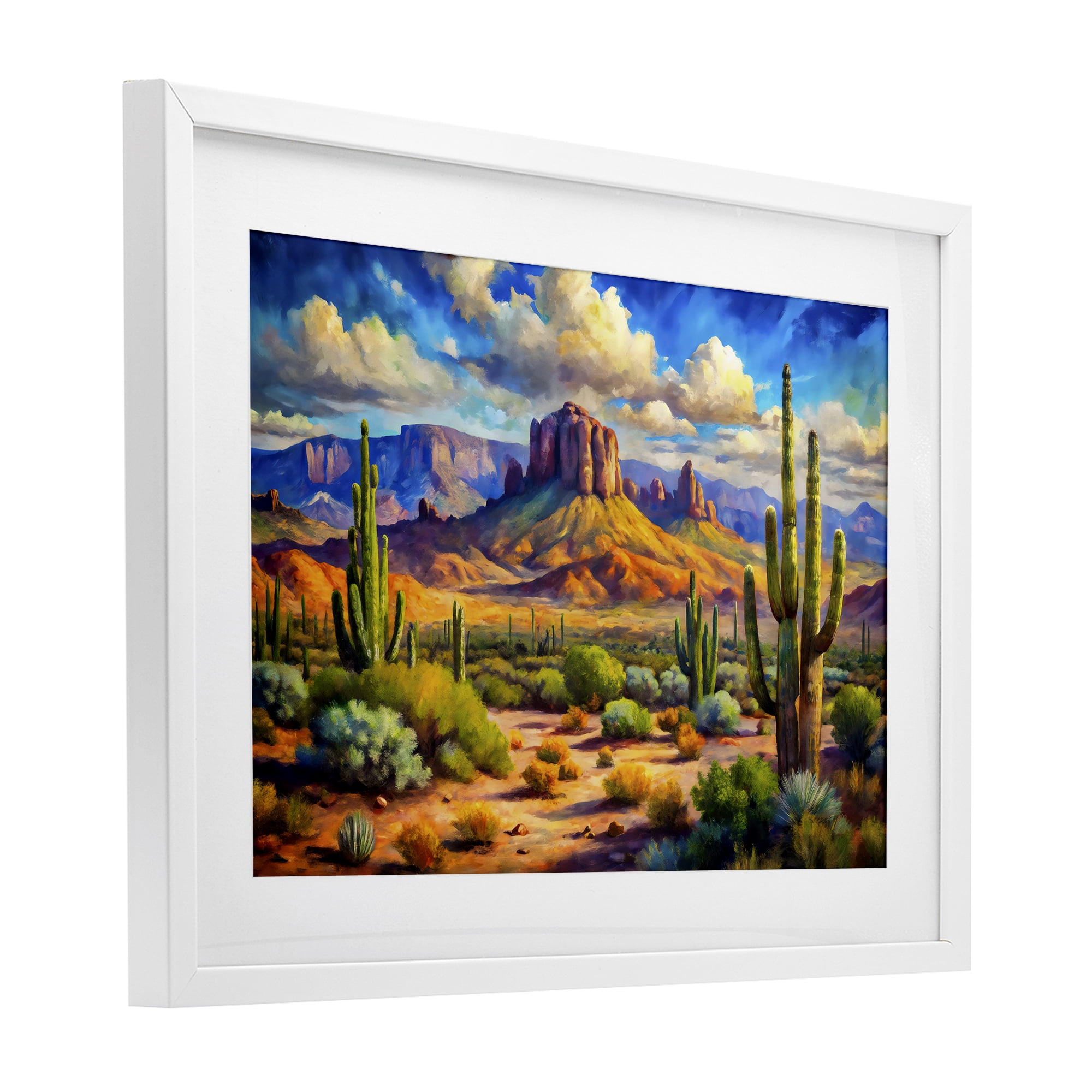 Stupell Industries Majestic Saguaro Desert Landscape White Framed Print Under Glass, design by Creative Studio