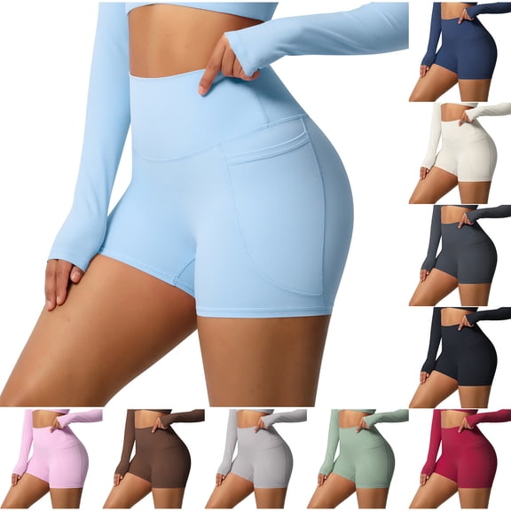 HAOTAGS Women's Yoga Shorts,High Waist Breathable Quick-Dry Slim Shorts Light Blue L