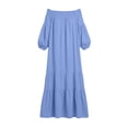 thumbnail image 3 of Pounoo Women's Maxi Dresses Off Shoulder Puff Sleeve with Tiered Hem Resort Vacations Lightweight Stylish Casual Dresses Gift, 3 of 5
