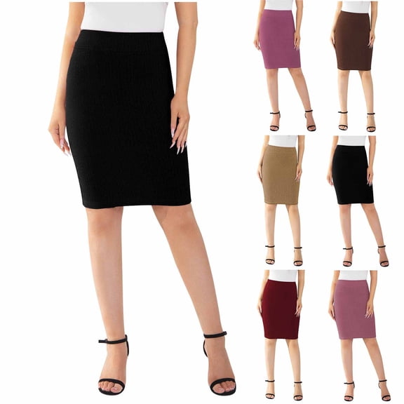 THDHVS Pencil Skirt,Women's Solid Color Stretch High Waist Pencil Skirt Below Knee for Office Wear,Midi Skirts for Women