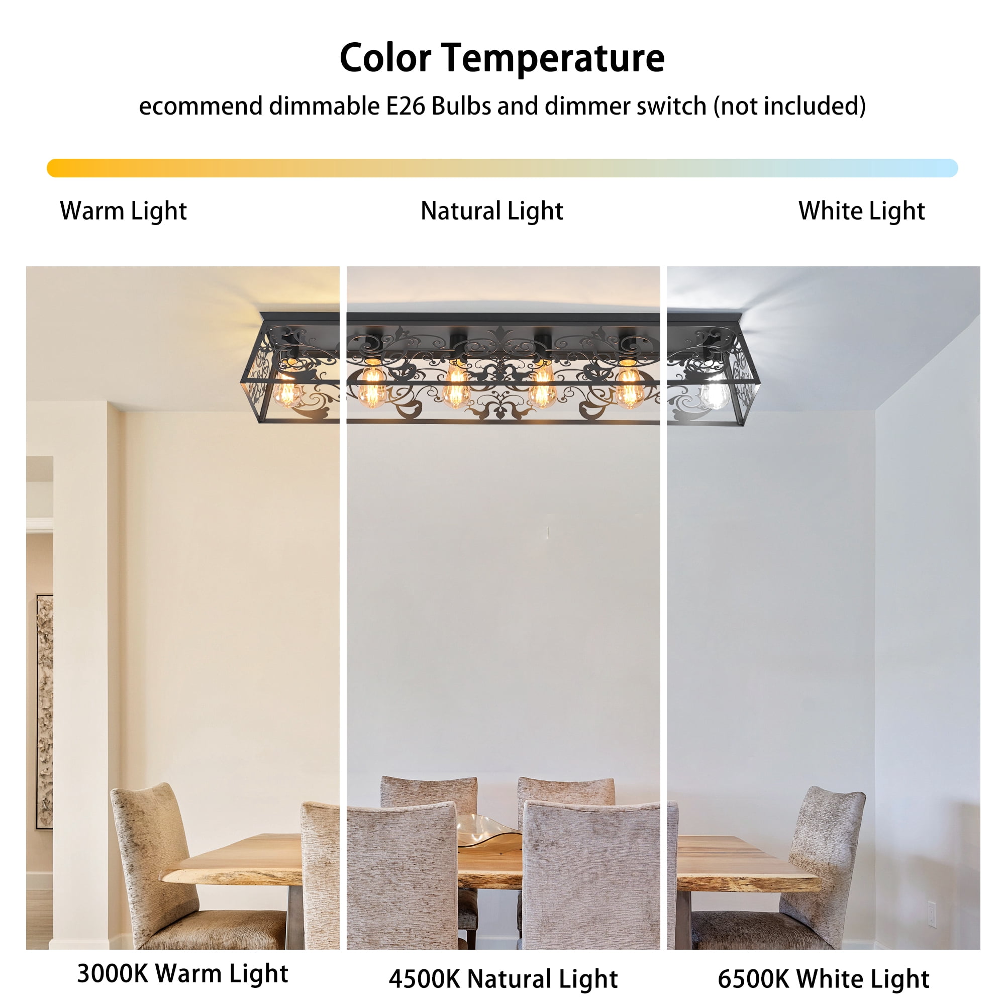 Garwarm 45.27 in. 6-Light Black Flush Mount Ceiling Light, Farmhouse Industrial Metal Shade Ceiling Light Fixture for Kitchen Island Hallway Entryway