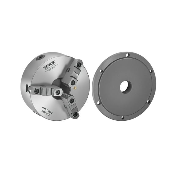 VEVOR 3-Jaw Lathe Chuck,8 Inch (200 mm), Self-Centering Chuck with 2 1/4 in-8 Threaded Backing Plate, 0.16-7.87 in (4-200 mm) Clamping Range with T-wrench Screws, HT300 Material, for Wood Metal Lathe