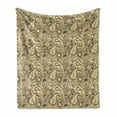 thumbnail image 1 of Paisley Soft Flannel Fleece Throw Blanket, Traditional Pattern with Flowers Leaves with Stripes Artwork Print, Cozy Plush for Indoor and Outdoor Use, 60" x 80", Brown Black and White, by Ambesonne, 1 of 6