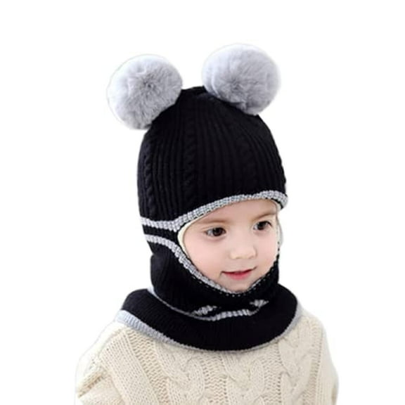 Kids Winter Plus Velvet Thickened face Protection Scarf Skull Caps Cute Beanie Cap Winter Soft Warm Knit Caps