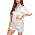 thumbnail image 5 of asjyhkr Pajamas for Women Set Stain Button Down Short Sleeve with Pocket and Stretch Shorts Solid Color Loungewear Sets, 5 of 8
