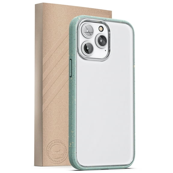 Encased Planet Eco Case, Designed for iPhone 14 PRO - Earth Friendly 100% Biodegradable Compostable Bio Case and Packaging (Clear/Sage Green)