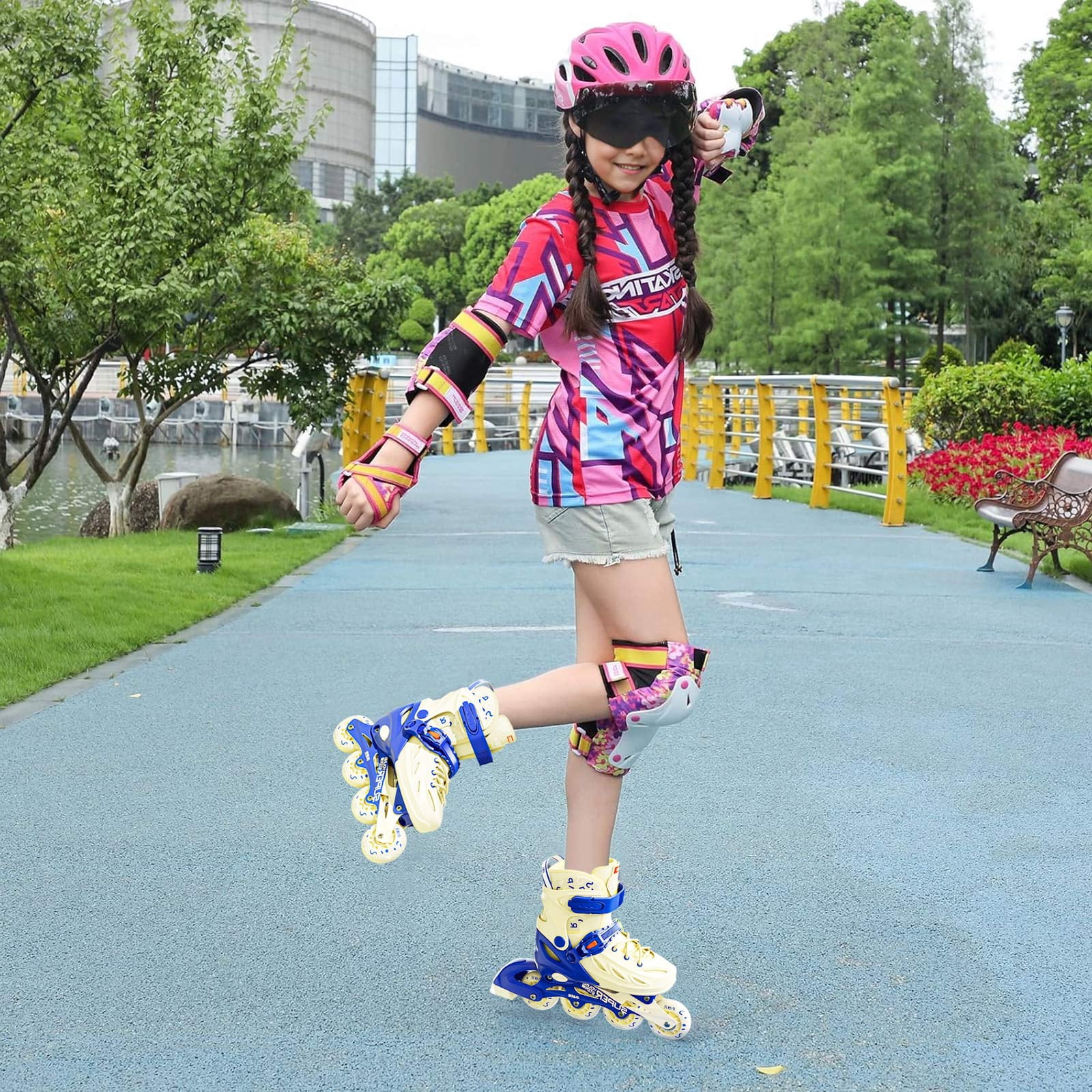 Adjustable Inline Skates with Light up Wheels, Outdoor Roller Skates for Kids Girls Boys Youth Beginners (Medium, Blue)