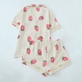 thumbnail image 4 of Yuanlong Womens Pajama Set 2-Piece Short Sleeve Shirt & Shorts Strawberry Print Yellow Trim Sleepwear Summer Cute Valentine Lounge Sets, 4 of 5