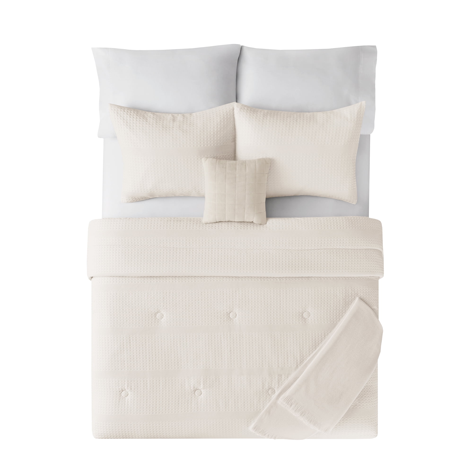 Mainstays Full/Queen Comforter Set, All-Season, 5-Piece, Ivory Waffle