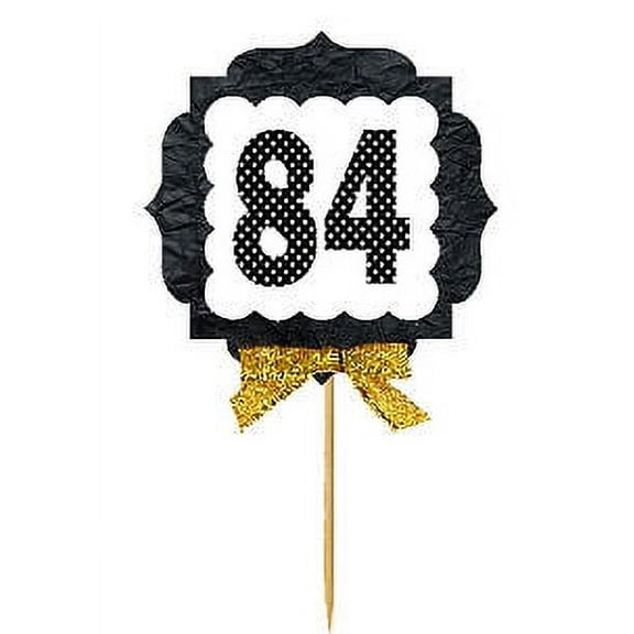 84th Birthday / Anniversary Gold Ribbon Hand Crafted Novelty Cupcake Decoration Toppers / Picks -12ct