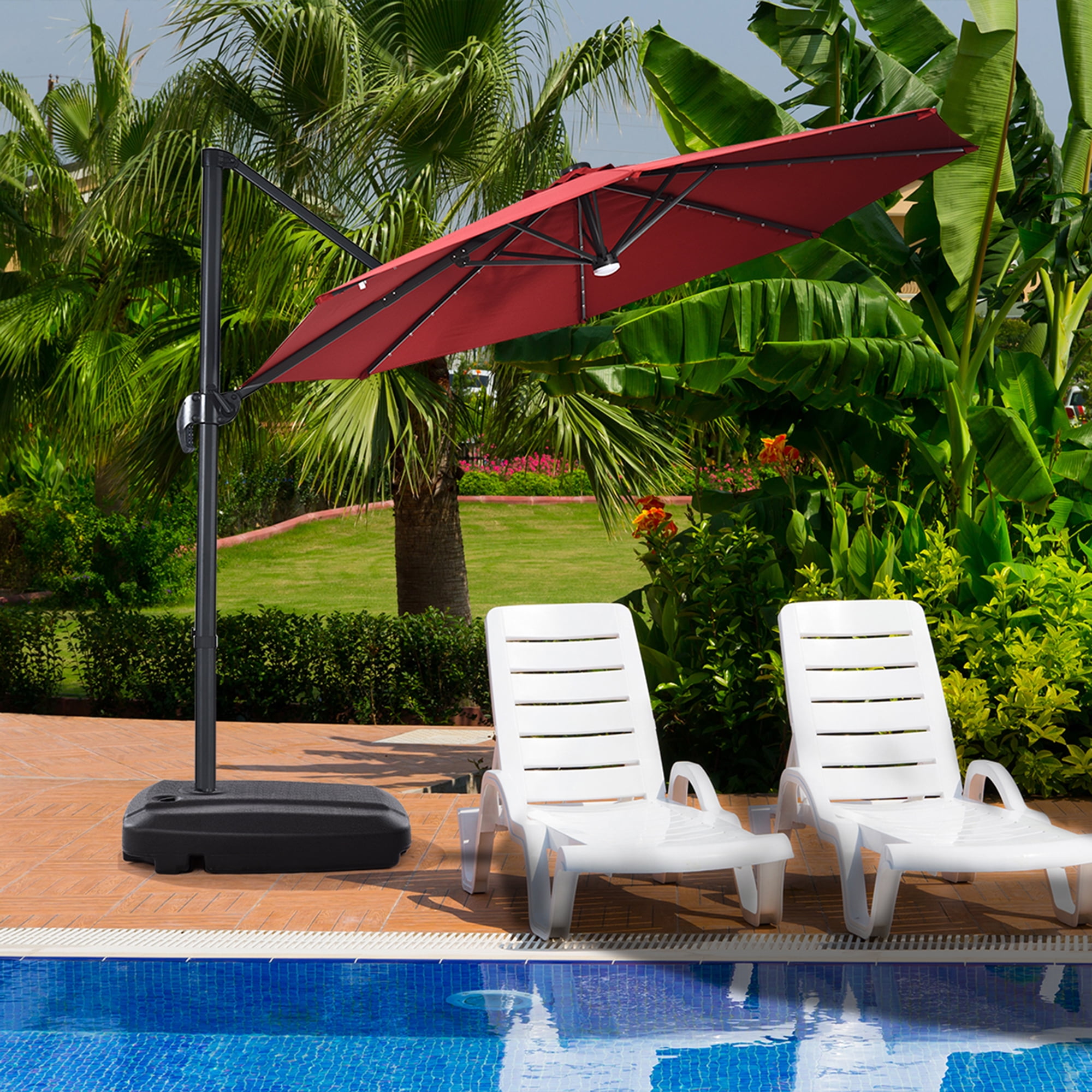 Gymax 60L Patio Cantilever Offset Umbrella Base Portable Base Weight w/ Wheels