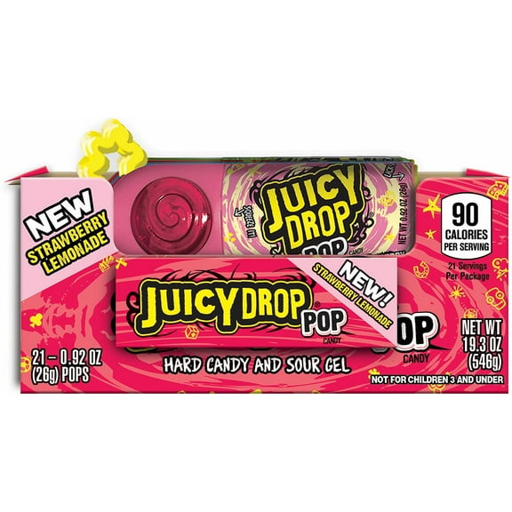 Juicy Drop Pop Variety Pack, Assorted Flavors Sweet Lollipops with Sour Liquid Candy, 0.92 Oz, 21 Count