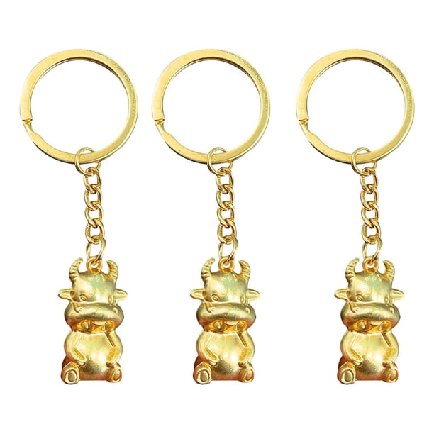 3pcs Zodiac Ox Llaveros Lovely Cartoon Ox Llavero Bolsa creativa Colgantes