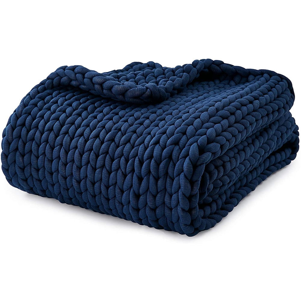 YnM Velvet Knitted Weighted Blanket, Hand Made Chunky Knit Weighted