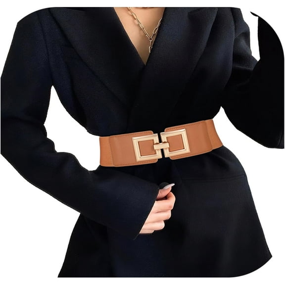 Belts for Women Fashion Elastic Belt for Dresses Vintage Waist Belt Ladies Stretchy Belt Gold Buckle