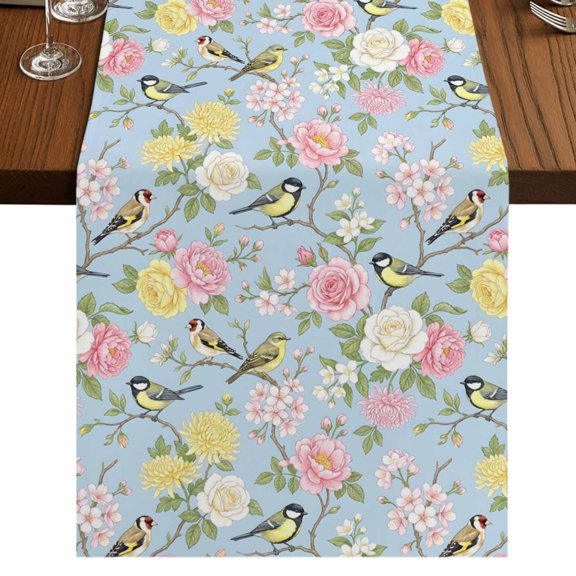 Table Runners 70 Inches Long Dress Scarves, Blue Spring Floral Farmhouse Coffee/Dining/Kitchen Table Decor, Holiday Table Runner, Elegant Farmhouse Flowers Birds Watercolor 13x70 Inch