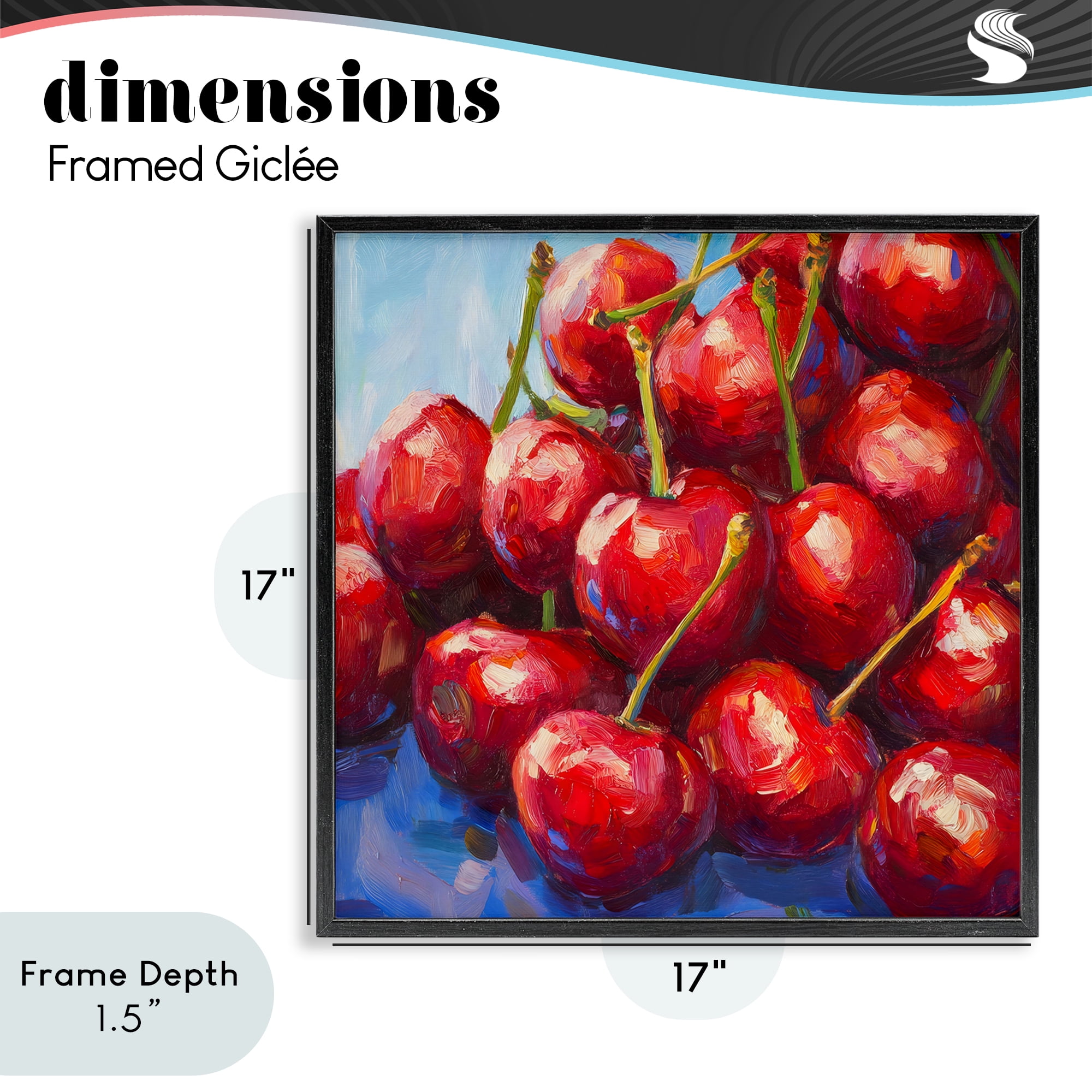 Stupell Industries Luscious Red Cherries of Summer Black Framed Giclee Art, design by Petal Prints Design