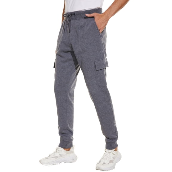 Geeksport Men's Fleece Winter Pants Sherpa Lined Active Joggers Sweatpants Drawstring Zipper Pockets Elastic Gray L