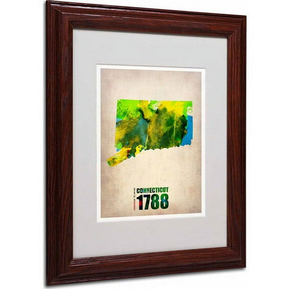 Trademark Fine Art "Connecticut Watercolor Map" Matted Framed Art by Naxart, Wood Frame