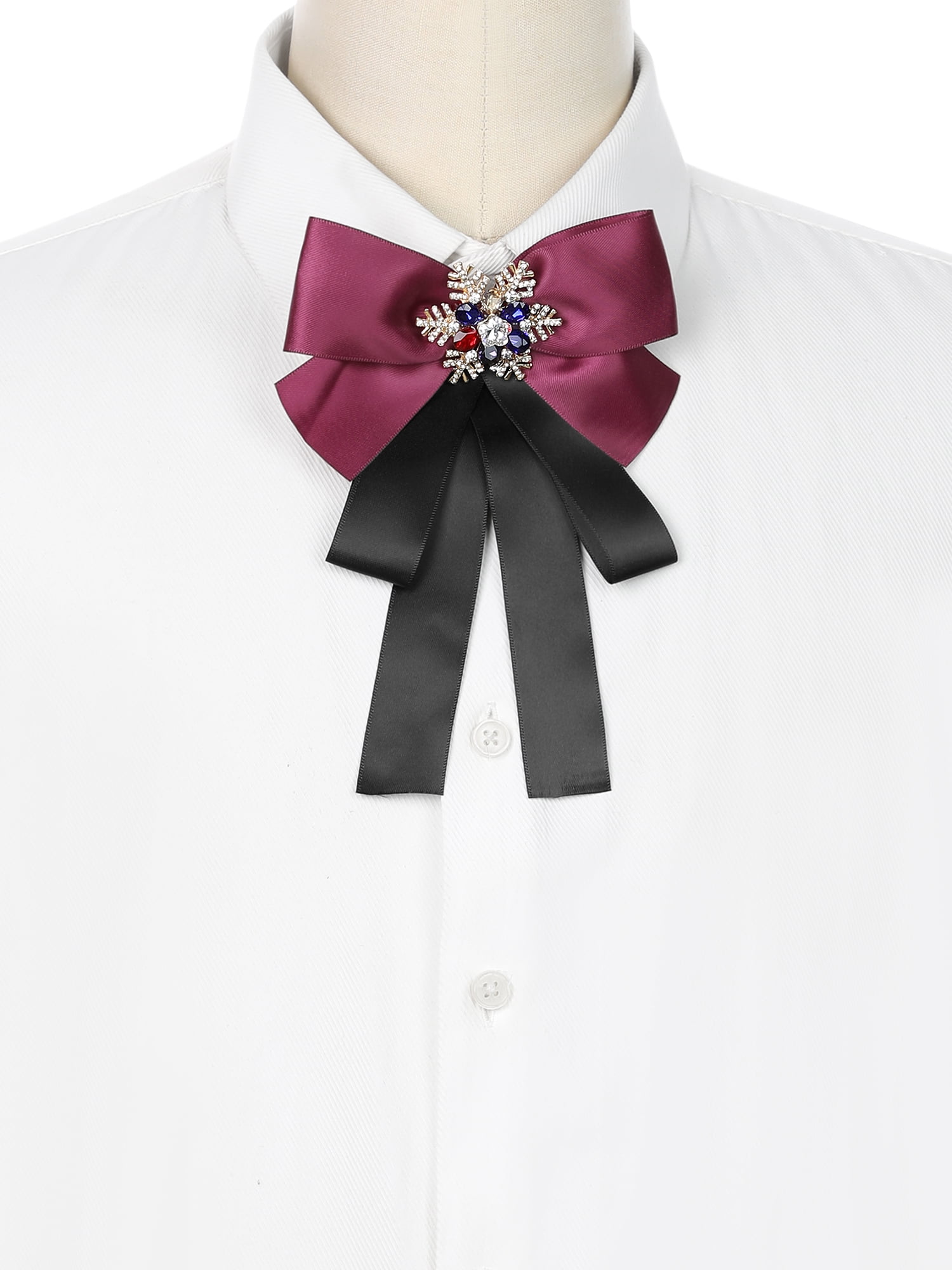 DARING DIVA Women's Christmas Snowflakes Rhinestone Ribbon Big Bow Tie Red Black