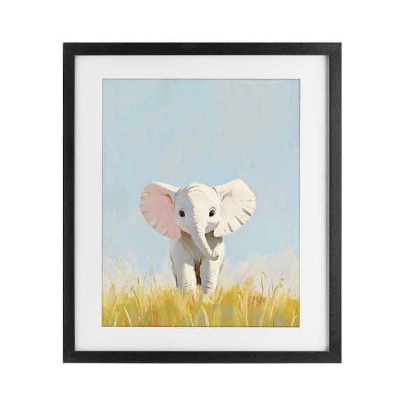 Stupell Industries Cottage White Baby Elephant in Grass Black Framed Print Under Glass, 13 x 16, by The Prints Vibe