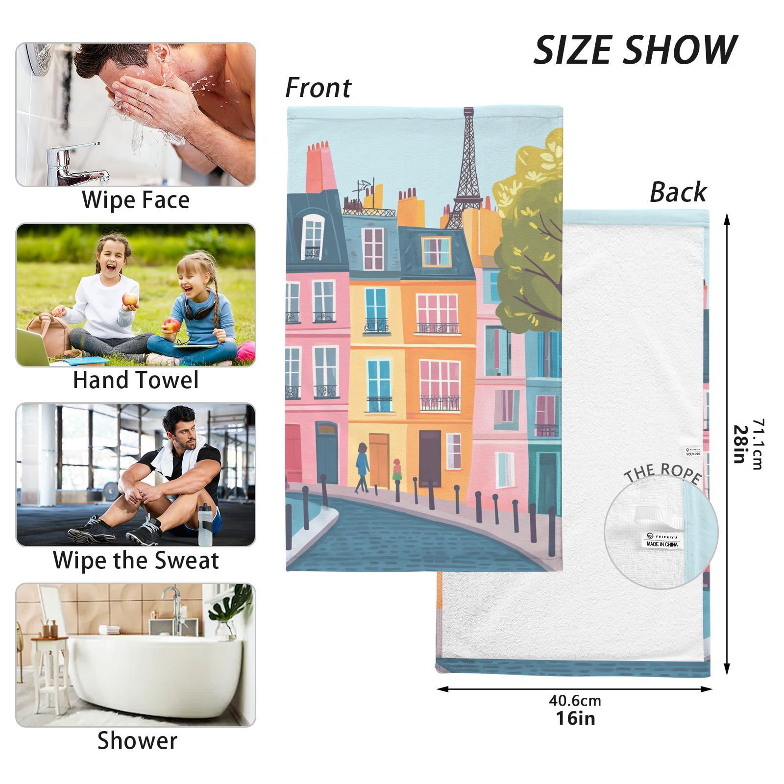 Houses Street Hand Towels Cotton Bath Towels Large Face Towels Absorbent for Bathroom 2 Packs
