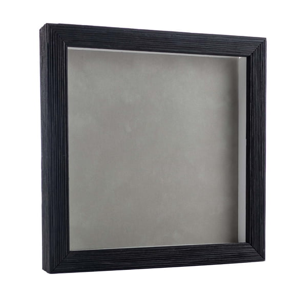 12x12 Shadow Box Frame Barnwood Black Wood | With a 1" Usable Display Depth | Includes a Light Grey