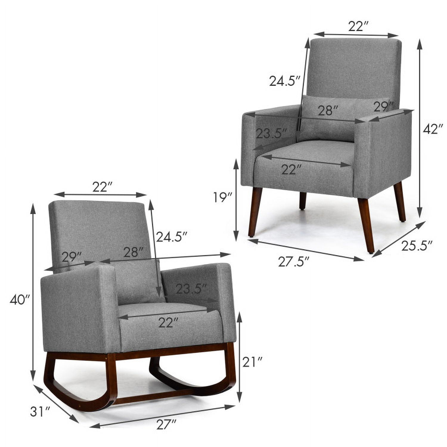 Finihen Rocking Chair, 2-in-1 Fabric Upholstered Rocking Chair, Armchair with Pillow, for Living Room, Gray Finihen Rocking Chair, 2-in-1 Fabric Upholstered Rocking Chair, Armchair with Pillow, for Living Room, Gray