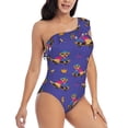 thumbnail image 3 of Uemuo Labrador Retriever Dog Print Women's One Piece Swimsuit Asymmetrical Neck Bathing Suit One Shoulder Side Cutout Ruffle Swimwear-X-Large, 3 of 6