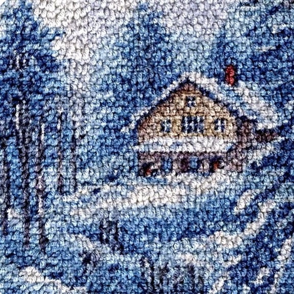 Winter Landscape House Latch Hook Rug kits Color Printed Crochet Yarn Needlework DIY Hooking Latch Kit Carpet Embroidery Rug Cover Mat for Christmas Chair Cushion Floor Decoration 17x17in(4)