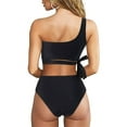 thumbnail image 3 of Women One Shoulder High Waisted Bikini Tie High Cut Two Piece Swimsuits,women's high waist sexy bikini swimsuit, 3 of 5