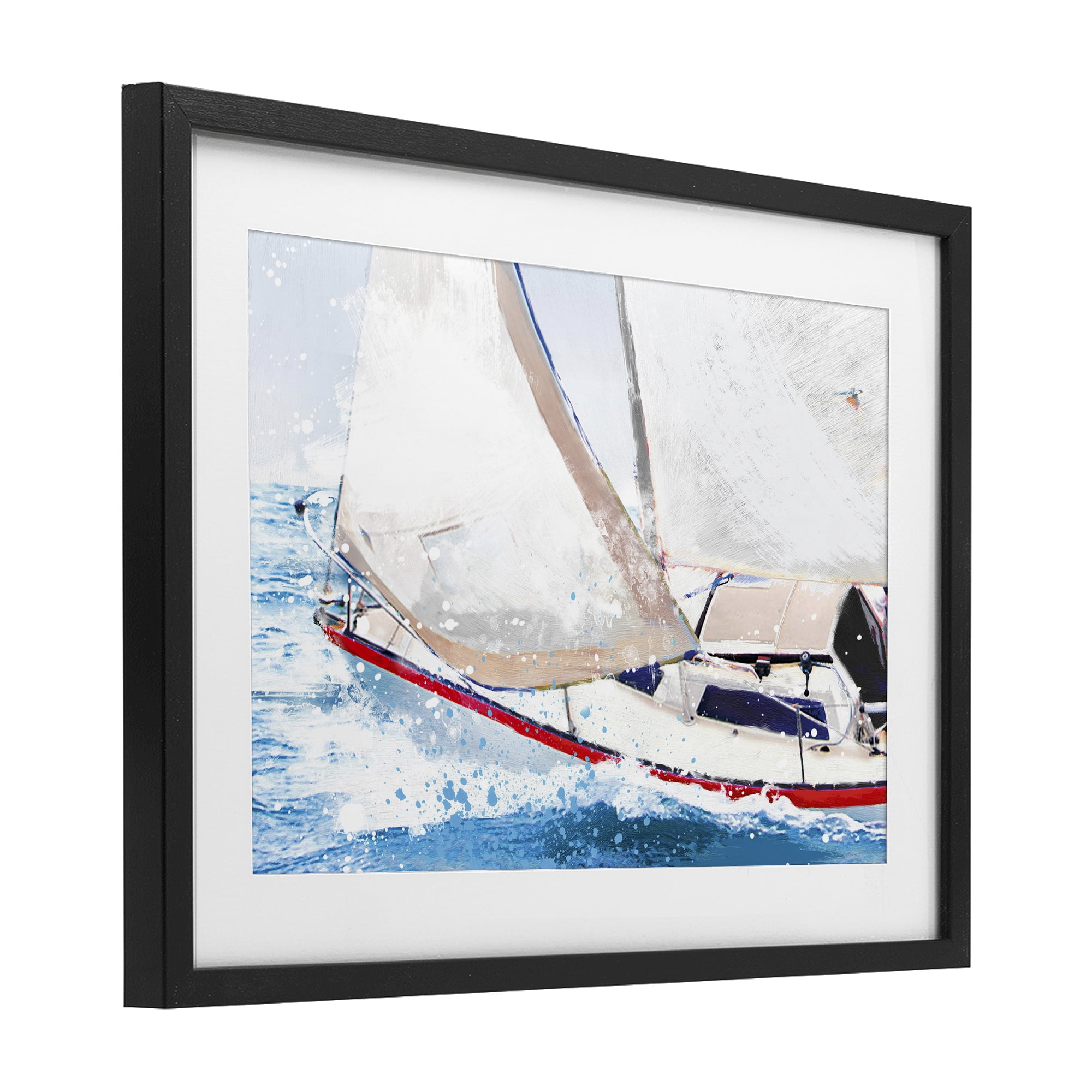 Stupell Industries Sailboat Racing Through Blue Waves Black Framed Print Under Glass, design by Porter Hastings