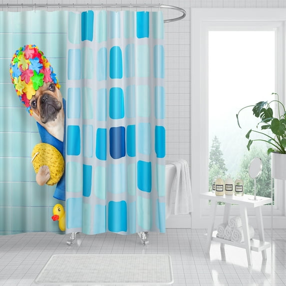 Shower Curtain, 72 x 72 inches Waterproof Liner Set with Hooks for Bathroom, Dog E