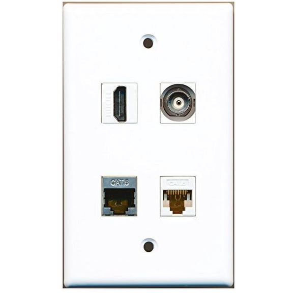 RiteAV - 1 Port HDMI 1 Port Shielded Cat6 Ethernet 1 Port BNC 1 Port Cat6 Ethernet White Wall Plate