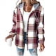 thumbnail image 3 of Camisas A Cuadros para Mujer, Chaqueta de Larga con Botones y Forro , Sudadera con Capucha, Blusa Informal de Moda. Rojo Ladrillo XL, 3 of 6