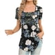 thumbnail image 2 of ICHUANYI Clearance Women Fashion Printed Casual V-Neck Short Sleeve Loose T-Shirt Blouse Tops(Blue, XL) ICHUANYI WER2023080908505, 2 of 5