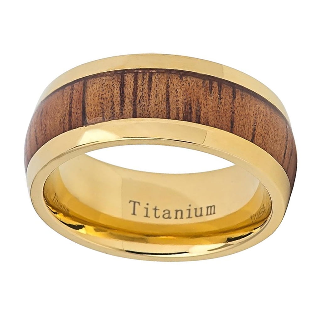 9mm Men's or Ladies Titanium Flat with Hawaiian Koa Rose Wedding Band Ring 