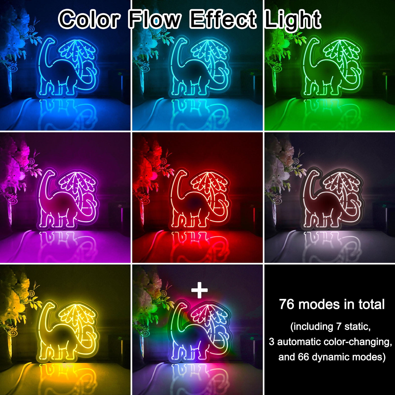 Dinosaur Led Light Box, Dimmable Neon-Like Light Signs USB Power for Wall Decor Bedroom Decoration, Color Flow Effect (WxH) 16"x15"