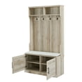 thumbnail image 3 of Entryway Hall Tree with Storage Bench, Wooden Coat Rack with Sponge Pad and 4 Dual Hooks, Storage Shelf Organizer with 2-Door Cabinet for Entryway, Bedroom, Easy to Assemble, 3 of 9