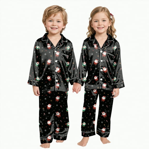 mgoYE Family Christmas Pajamas Matching Sets Satin Long Sleeve Holiday Casual Lounge Soft Xmas Silk Pjs Two Piece Sets